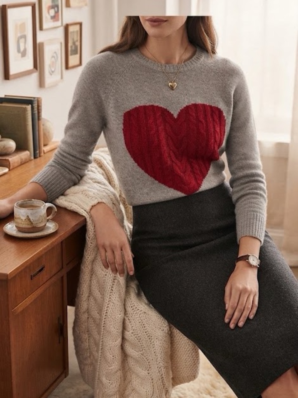 Simply Southern Gray Sweater with Red Heart